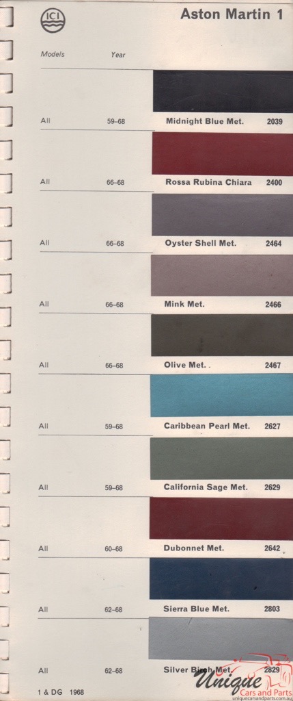 1959-1968 Aston-Martin Paint Charts Autocolor